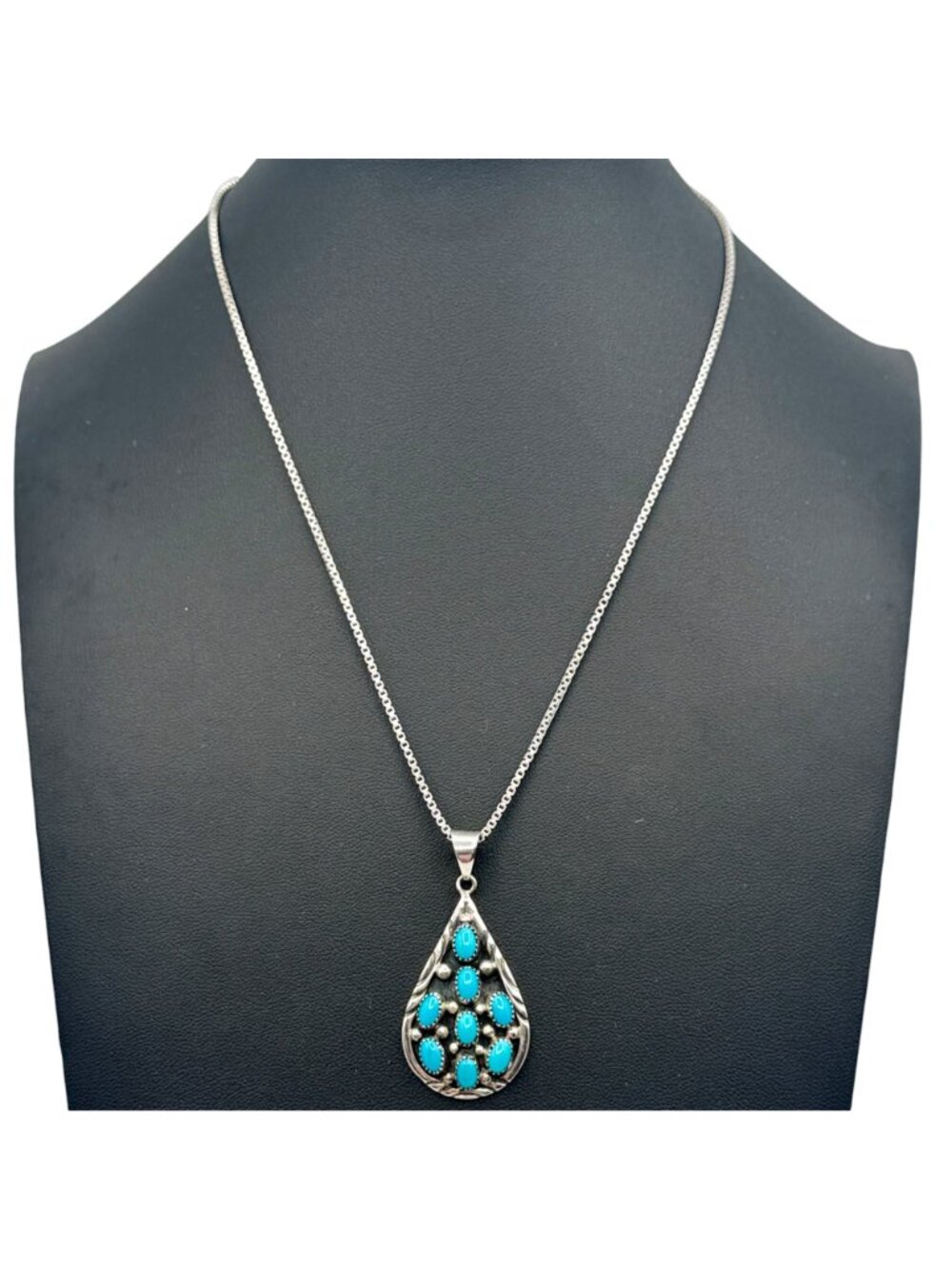 Vintage Sterling Silver Turquoise Teardrop Pendant Sawtooth Bezel Signed NG - Picture 6 of 15